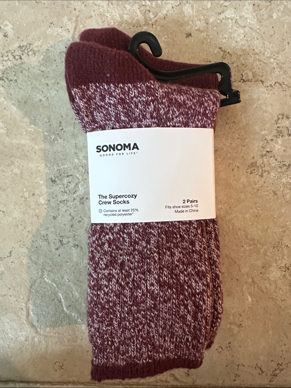 SONOMA Maroon Heather Crew Socks - 2 Pack